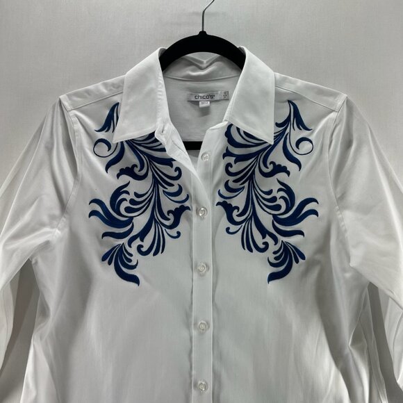 Chicos No Iron Wildflower Embroidered Shirt Womens 0 Long Sleeve Button Up White - Picture 6 of 15